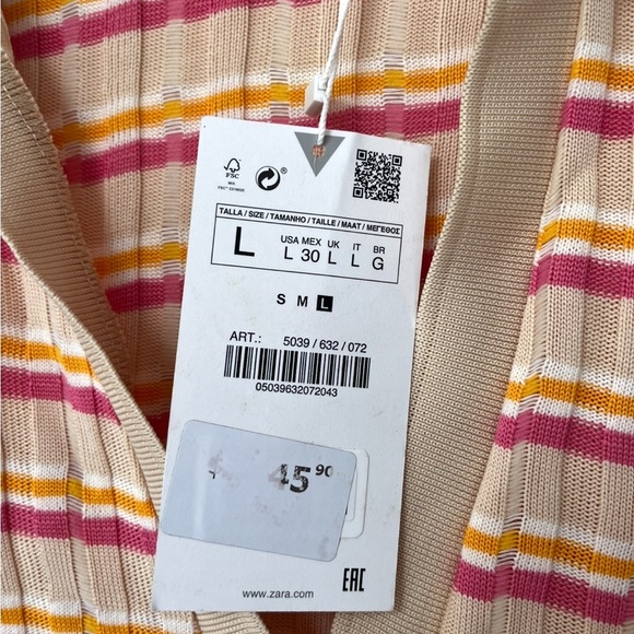 NWT Zara Striped Ribbed Knit Polo Collar Midi Dress L - Picture 6 of 11